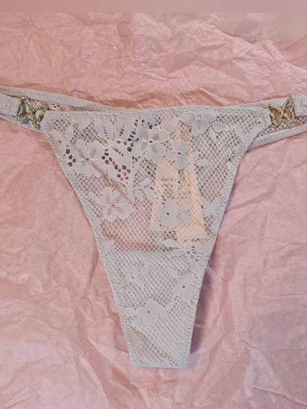 Victoria Secret Dream Angels Thong Small NWT Periwinkle Blue Lace Butterfly